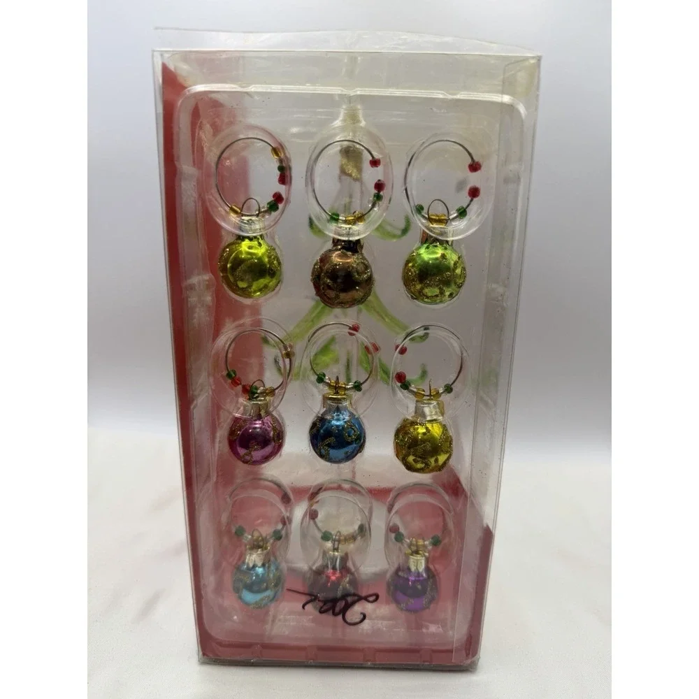 Gift Essentials Holiday Glass Tree with Beaded Glitter Ornament Wine Charms